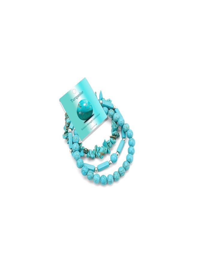 Raicegs 3PC Turquoise Crystal Bracelet for Women Natural Stone Beaded Bracelets Handmade Stretch Bracelet Healing Crystal Jewelry for Women - Image 1